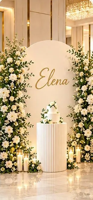 White and green floral backdrop